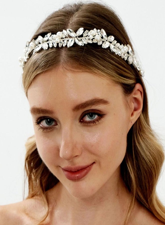 Chargances Wedding Brides Headpiece Rhinestone Pearls Hair Vine Bridal Jewelry Hair Accessories for Women (Gold) - Image 1